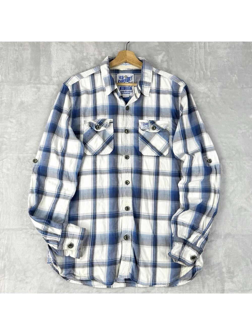 Superdry Flannel Shirt Size XL Button Blue Plaid Workwear Lumberjack Casual Prep